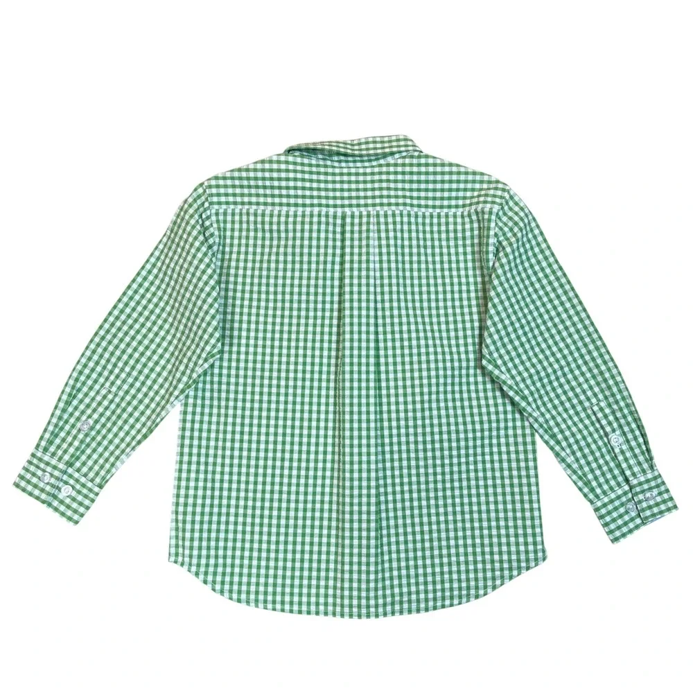 Little English Boys Gingham Button Down Shirt Green White Size 7 100% Cotton - Picture 3 of 14